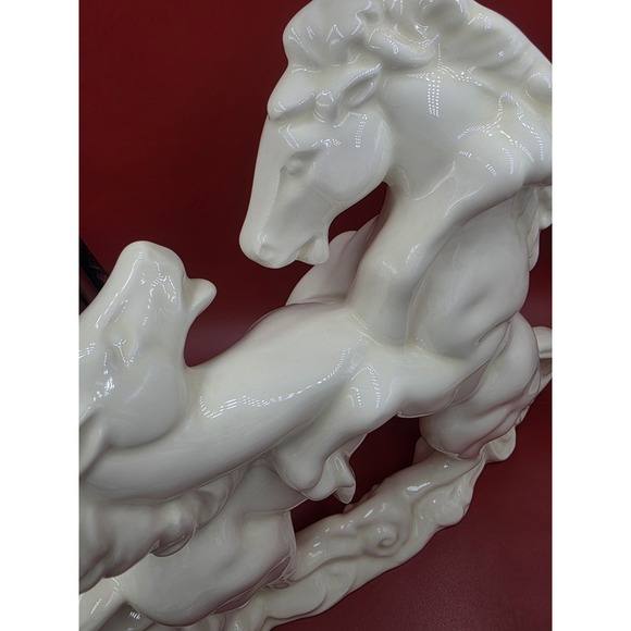 Vintage 1983/85 White Ceramic Horses Statue Signed 12.5" Equestrian Decor Rare - Picture 13 of 16